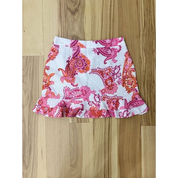 Shein White & Pink Paisley Print Flounce Mini Skirt 6 - Picture 2 of 4
